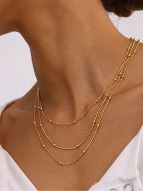 18K Gold Plated Layered Beaded Necklace